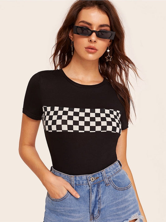 Maglietta Aderente Con Stampa Quadri