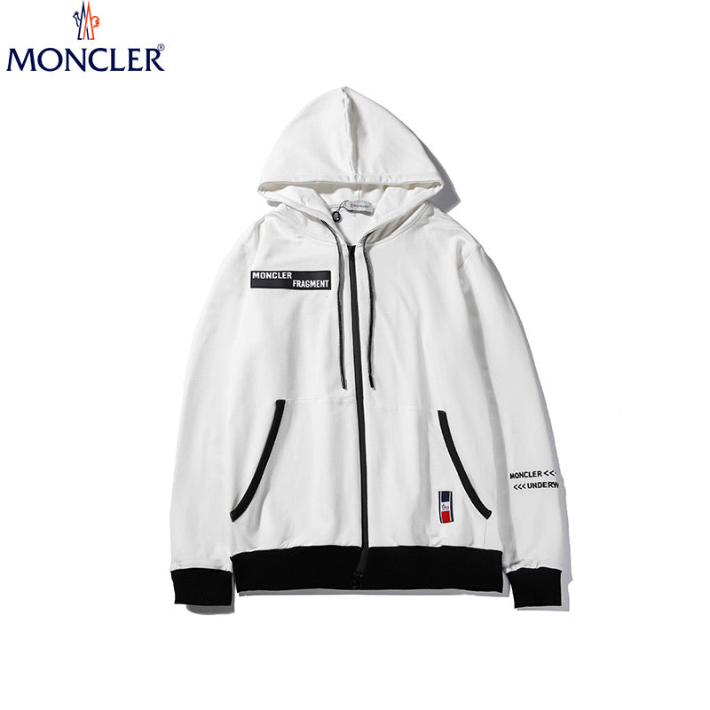 Felpa Zip con cappuccio Moncler con polsino a constrasto