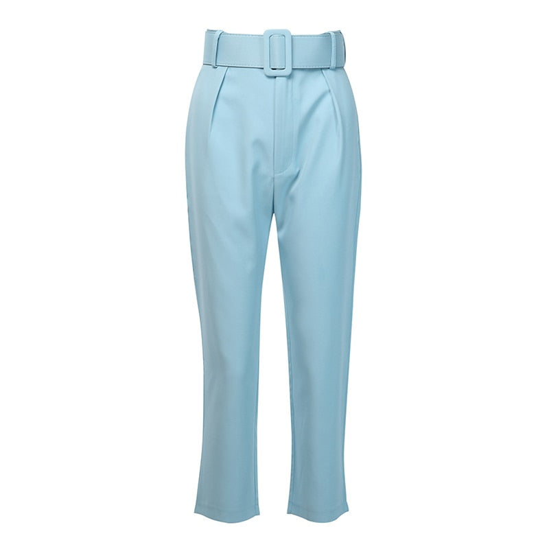 Pantaloni a vita alta con cinturone e gamba dritta