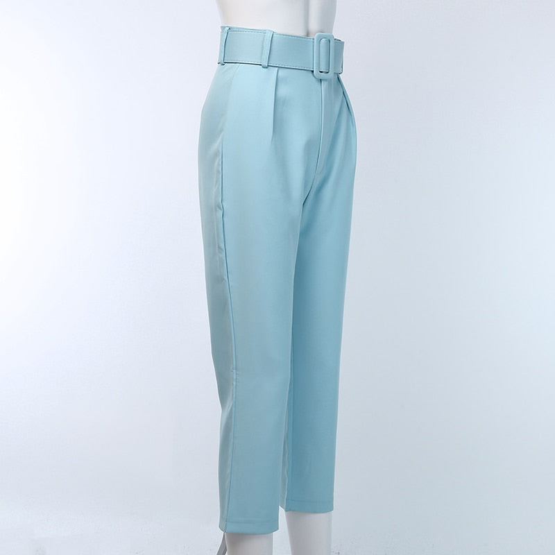 Pantaloni a vita alta con cinturone e gamba dritta