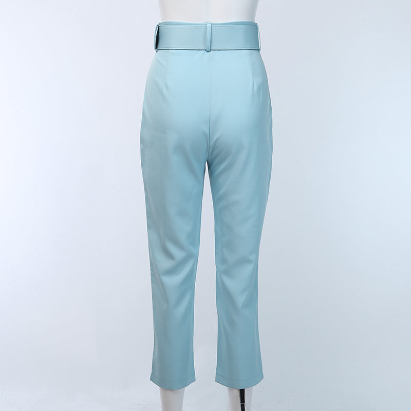 Pantaloni a vita alta con cinturone e gamba dritta