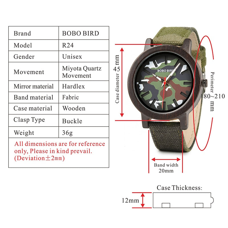 Orologio a sfondo camouflage con cinturino in stoffa
