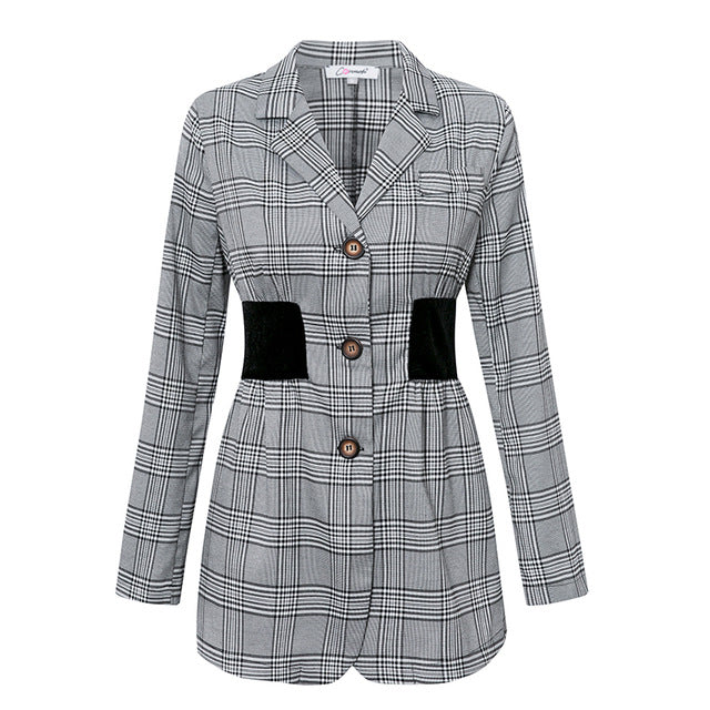 Blazer scozzese con tre bottoni e fascia nera