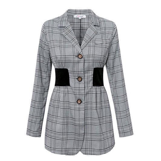 Blazer scozzese con tre bottoni e fascia nera