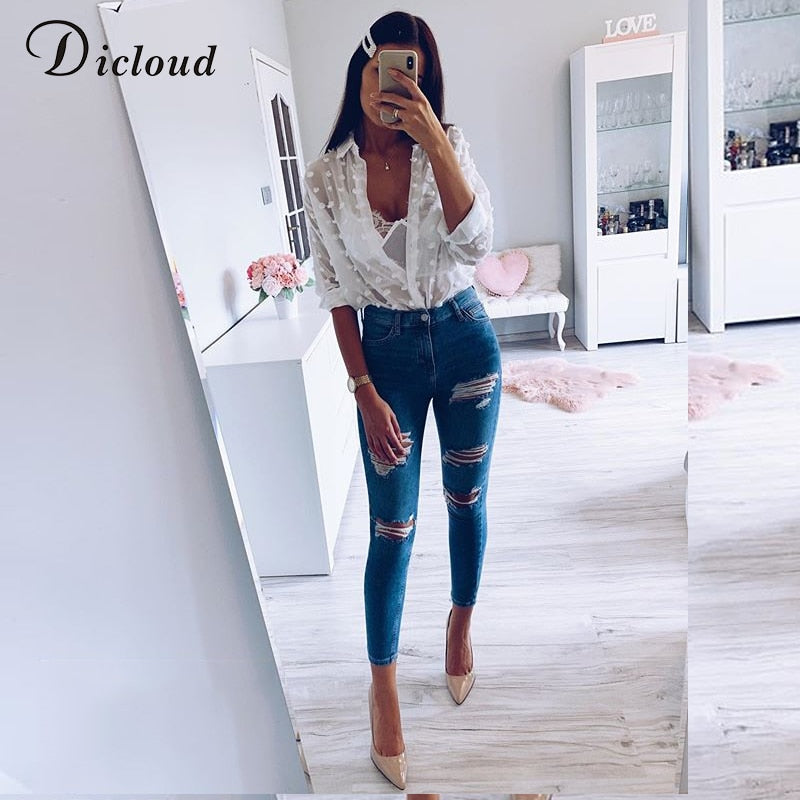 Camicetta semi trasparente a pois