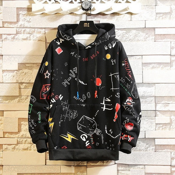 Felpa Hip Hop con stampe e disegni