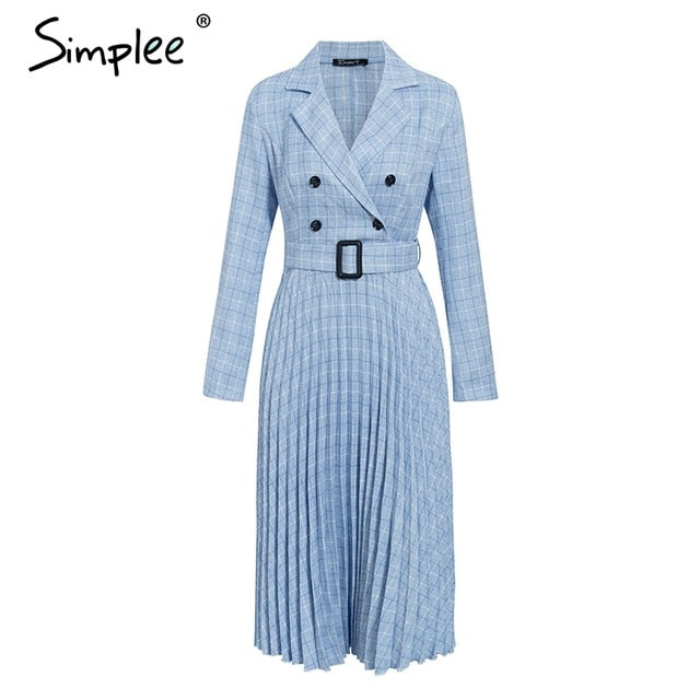 Vestito lungo a quadri con cinturone