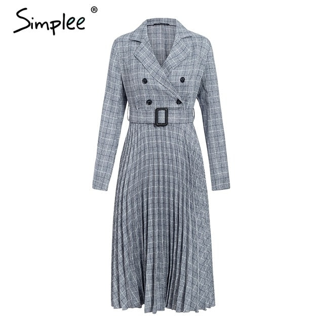 Vestito lungo a quadri con cinturone