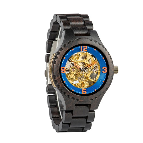 Orologio in legno con ingranaggi a vista