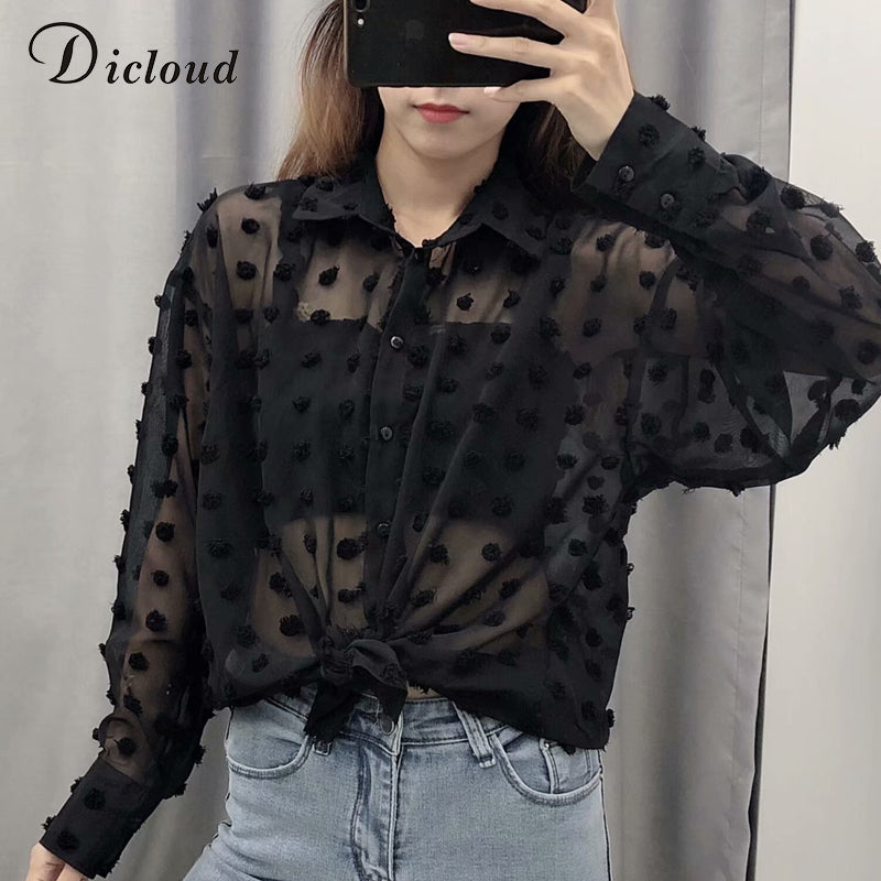 Camicetta semi trasparente a pois