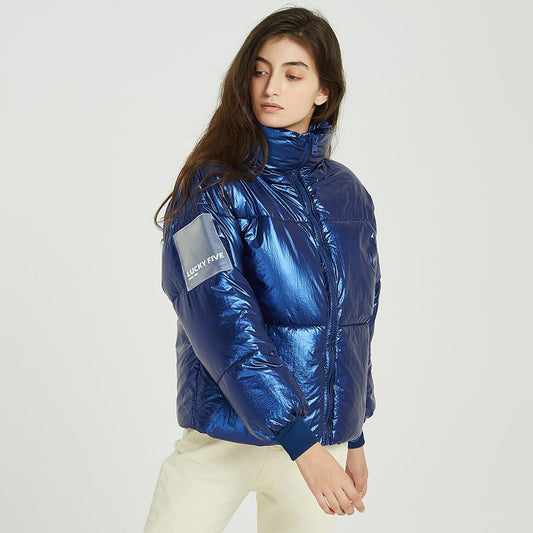 Bomber lucido con copertura al collo alta