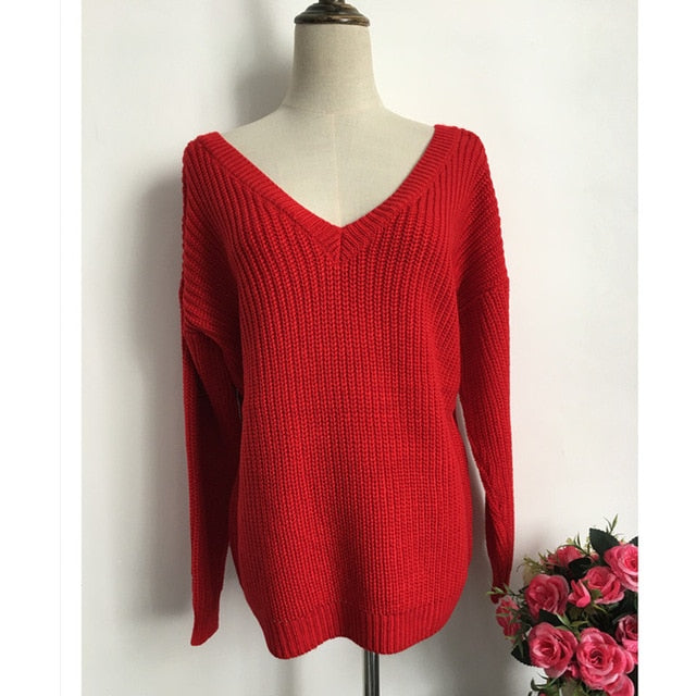 Maglia manica lunga con scollo a V fronte/retro