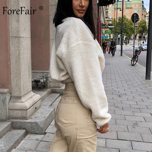 Felpa "Teddy Bear" con ventre scoperto e zip