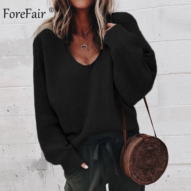 Maglioncino a maniche lunghe con scollo a V oversize