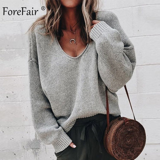 Maglioncino a maniche lunghe con scollo a V oversize