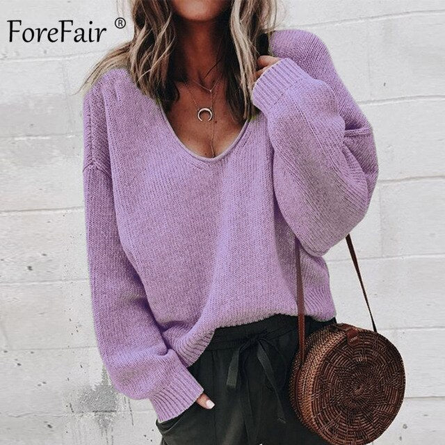 Maglioncino a maniche lunghe con scollo a V oversize