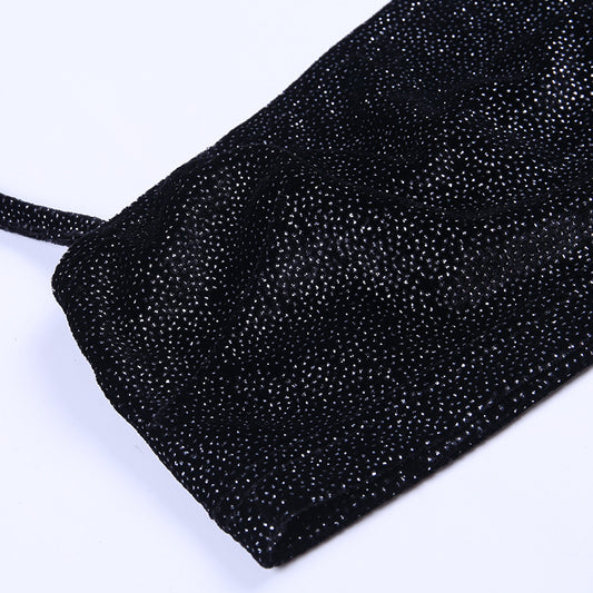 Vestitino corto glitterato con petto scoperto a fascia