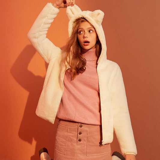 Felpa con cappuccio e orecchie in pile