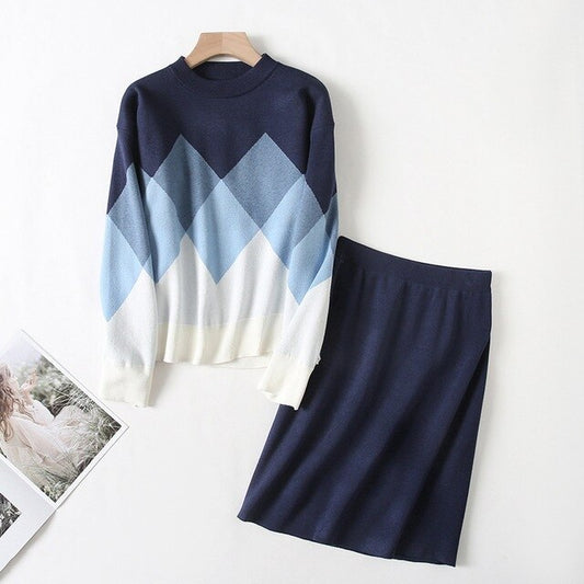 Completo con gonna e trama a rombi