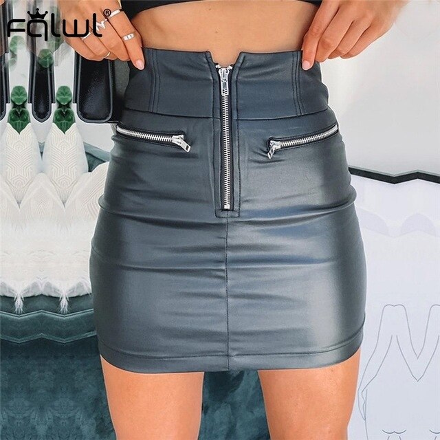 Gonna mini in ecopelle con zip frontale