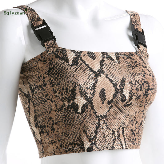 Top con trama a squame di serpente e fibbia a clip