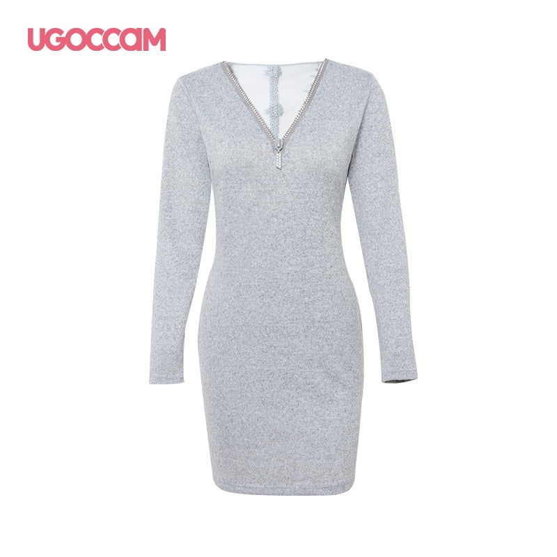 Vestito con scollatura a V in zip e schiena trasparente in pizzo