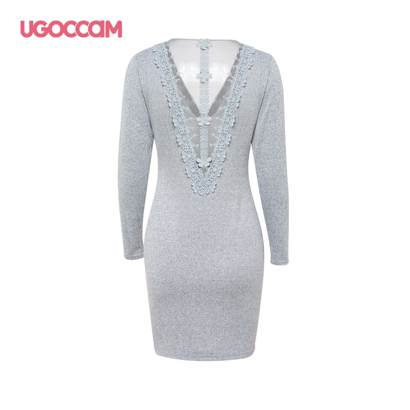 Vestito con scollatura a V in zip e schiena trasparente in pizzo