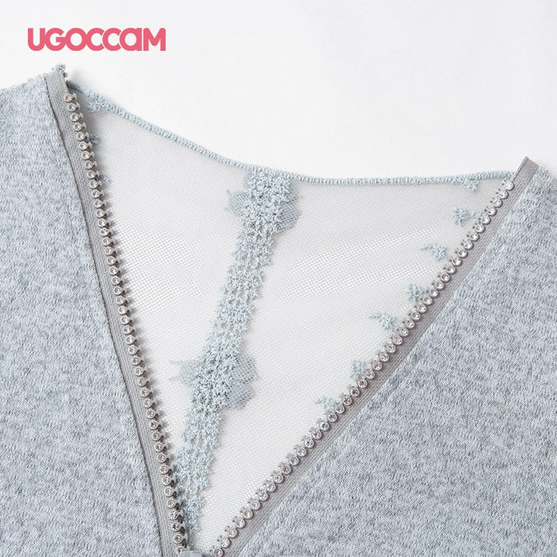 Vestito con scollatura a V in zip e schiena trasparente in pizzo