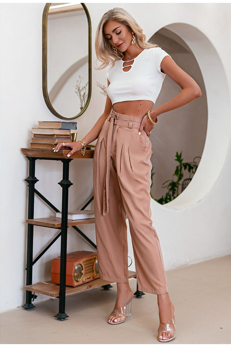 Pantalone Drappeggiato a Vita Alta