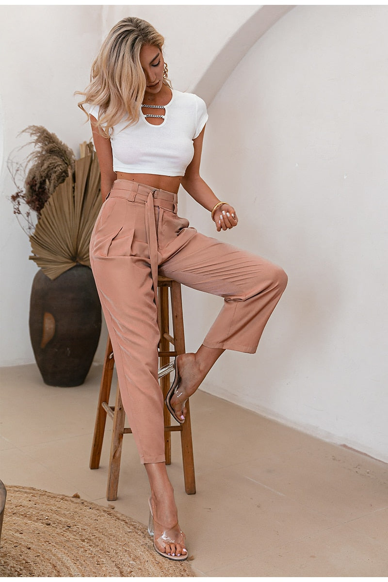 Pantalone Drappeggiato a Vita Alta
