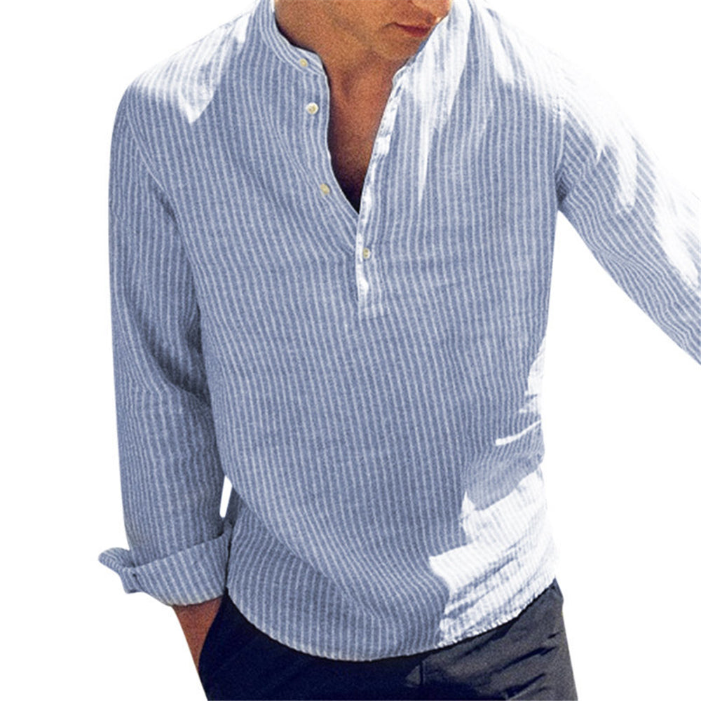 Camicia a righe in Cotone a maniche lunghe con collo alla coreana
