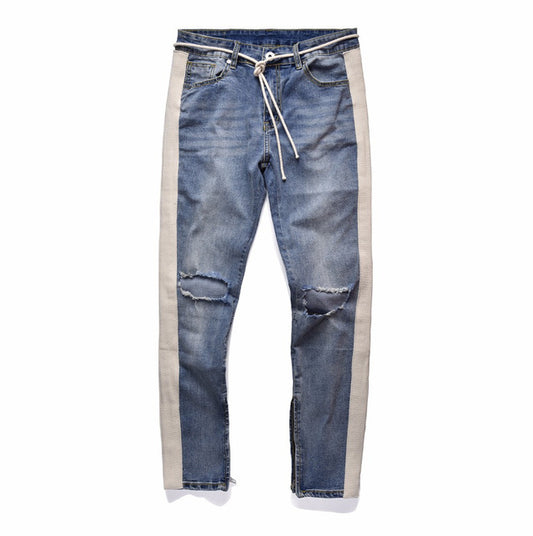 Jeans strappato Slim Fit con banda laterale