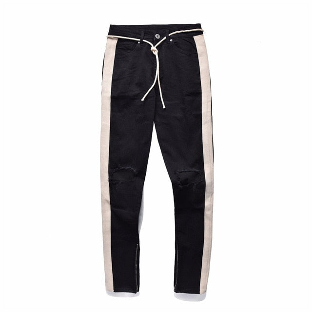 Jeans strappato Slim Fit con banda laterale