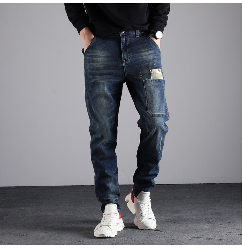 Jeans a vita bassa tasca America con tascone frontale