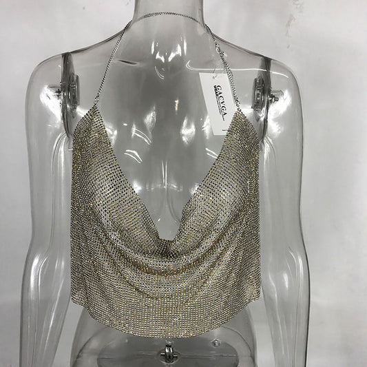 Top con lustrini a spalla stretta extra scollato