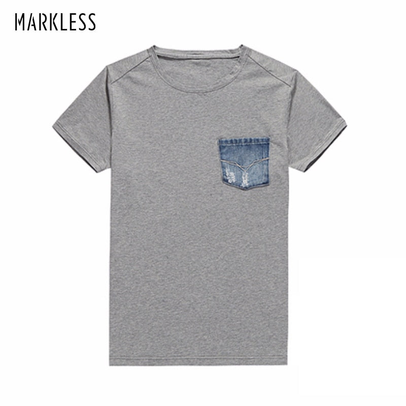T-Shirt a mezza manica con taschino sul petto in jeans