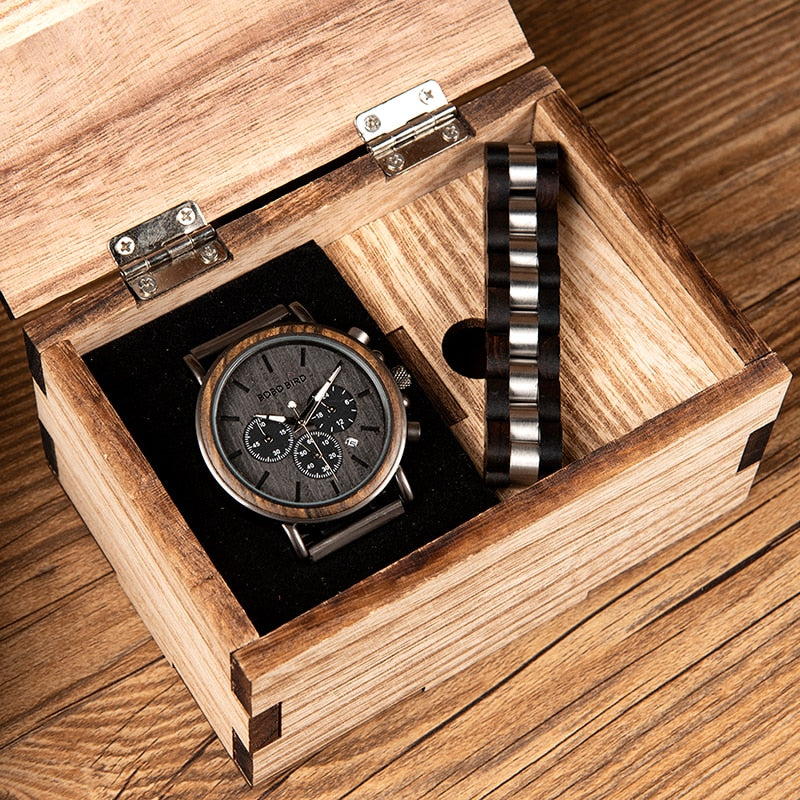 Set Orologio in legno + Bracciale in acciaio e legno