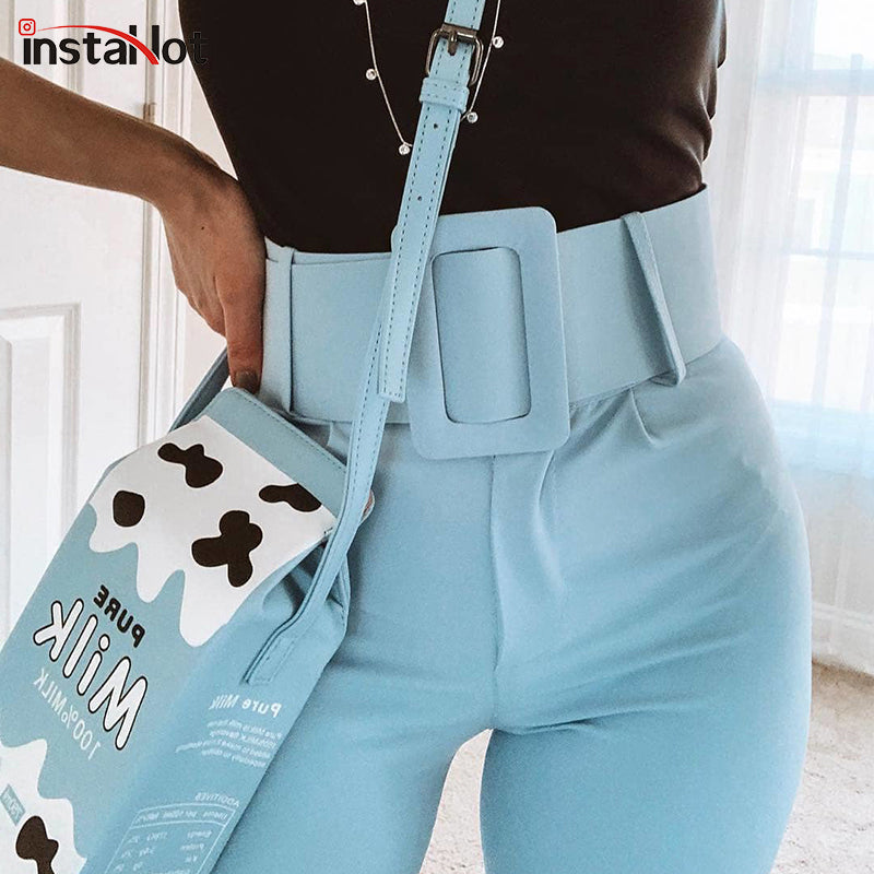 Pantaloni a vita alta con cinturone e gamba dritta
