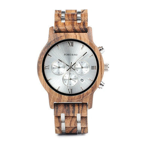 Orologio in legno con sfondo metallizzato