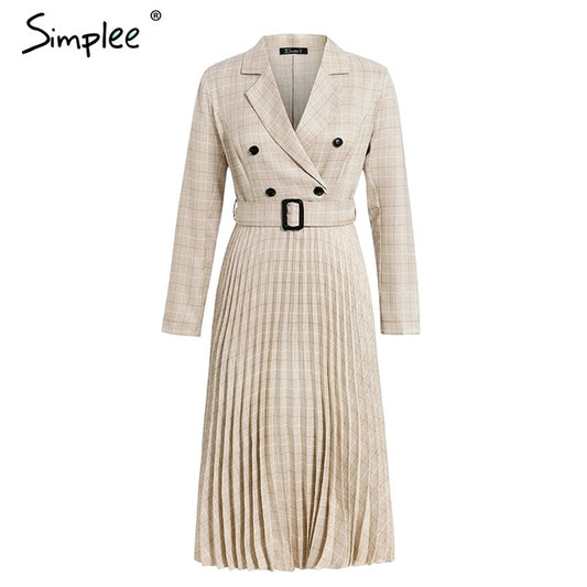 Vestito lungo a quadri con cinturone