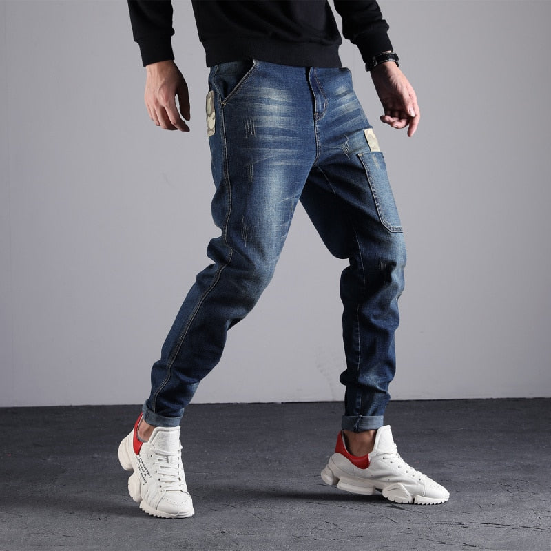 Jeans a vita bassa tasca America con tascone frontale