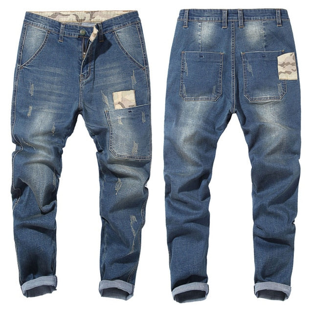 Jeans a vita bassa tasca America con tascone frontale